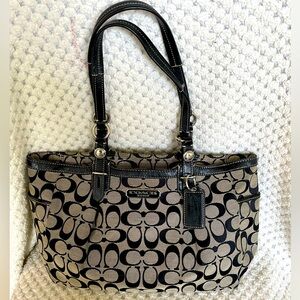 Coach black monogram c with cream background tote